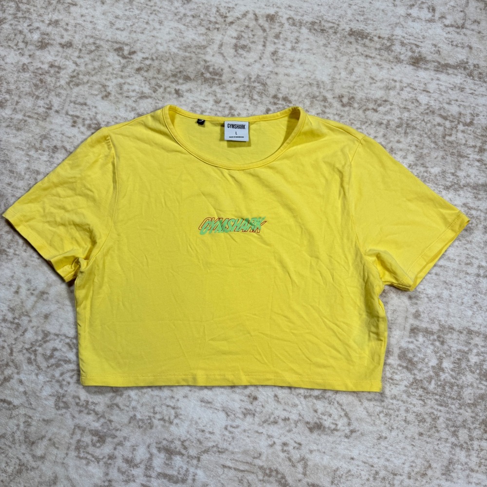 Gymshark Graphic Crop Top Womens Large Yellow Excellent Short Sleeve Tee